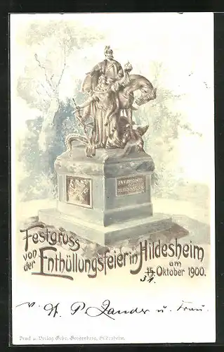 Lithographie Hildesheim, Denkmal-Enthüllungsfeier 1900