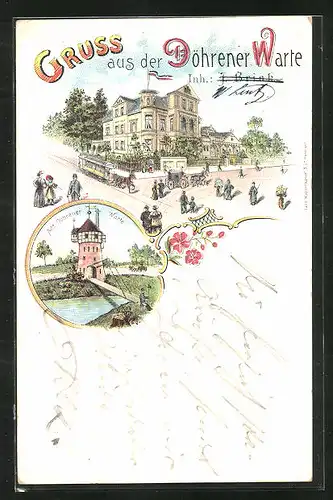 Lithographie Hannover, Gasthaus Döhrener Warte, Turm