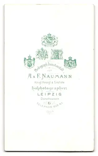 Fotografie A. & F. Naumann, Leipzig, Dorotheenstr. 6, Süsses Mädchen mit Puppe in einem weissem Kleid