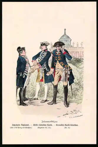 Holzstich Infanterie Offiziere, Prinz von Preussen, altkolorierter Holzstich v. Kretzschmar nach Menzel um 1853