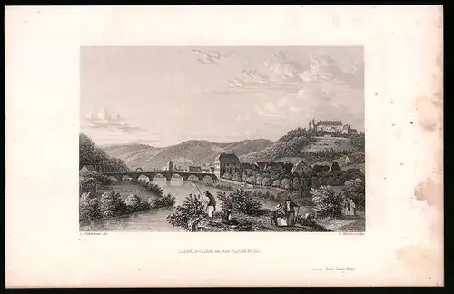 Stahlstich Limburg an der Lenne, Ortsansicht mit Schloss, Stahlstich um 1840, 23 x 15cm