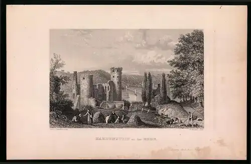 Stahlstich Hardenstein a. d. Ruhr, Blick auf die alte Burg, Stahlstich um 1840, 23 x 15cm