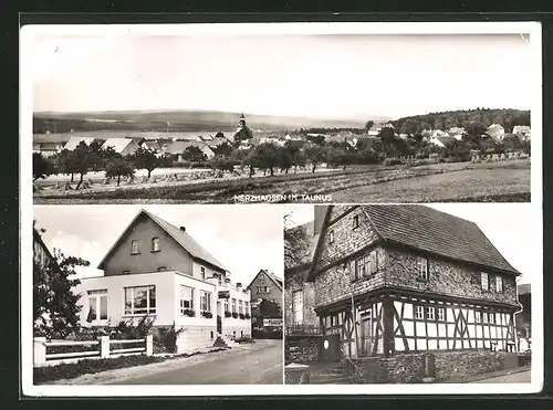 AK Merzhausen im Taunus, Gasthaus u. Pension Schöne Aussicht, Gebäudeansicht, Teilansicht