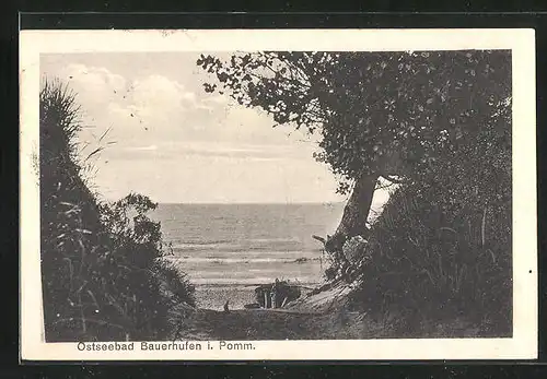 AK Bauerhufen / Pommern, Strandweg mit Meer
