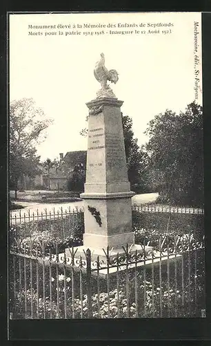 AK Septfonds, Monument élevé à la Mémoire des Enfants de Septfonds, Morts puor la patrie 1914-1918