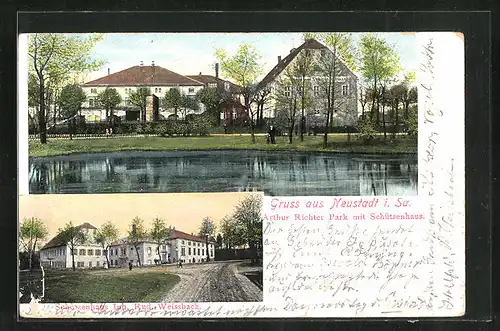 AK Neustadt i. Sa., Arthur Richter Park mit Gasthaus Schützenhaus