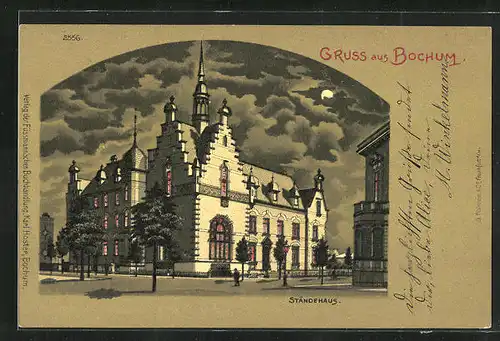 Lithographie Bochum, Ständehaus bei Mondschein