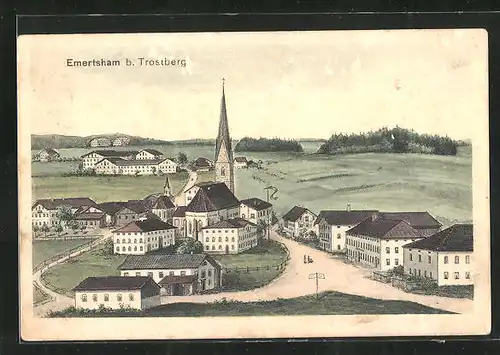 AK Emertsham, Blick in den Ort mit Kirche