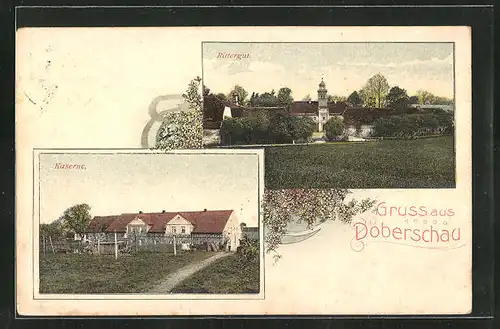 AK Doberschau, Kaserne mit Feldweg, Rittergut