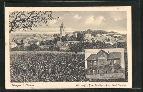 AK Usingen / Taunus, Gasthaus Zum Bahnhof, Totalansicht vom Ort