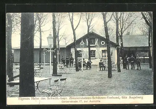 AK Augsburg - Aumühle, Eigenheim des Schwäb.-bayr. Zimmerstutzen-Schützen-Verbands, Garbenstrasse 17