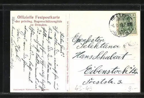 AK Dresdener Vogelwiese, Ehrengeschenk der Gilde für das neue Rathaus zu Dresden, gemalt von Otto Fritsch 1910
