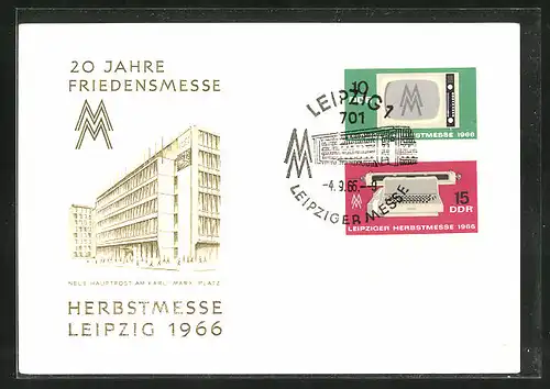 AK Leipzig, Herbst Messe 1966, Neue Hauptpost am Karl-Marx-Platz