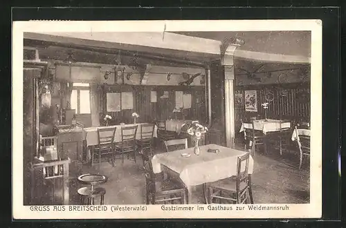 AK Breitscheid /Westerwald, Gastzimmer im Gasthaus zur Weidmannsruh