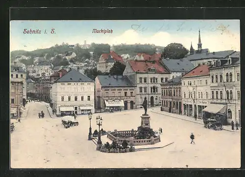 AK Sebnitz i. S., Marktplatz, Modewaren Gustav Baruch