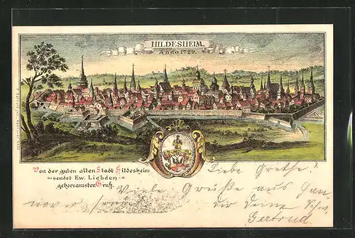 Lithographie Hildesheim, Ortsansicht Anno 1729