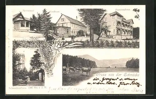 AK Schmücke, Gasthaus, Pension und Schneekopfturm