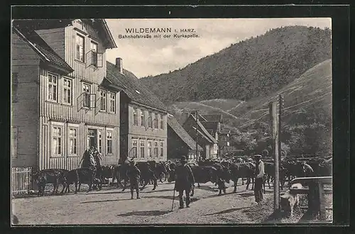 AK Wildemann i. Harz, Bahnhofstrasse mit der Kurkapelle