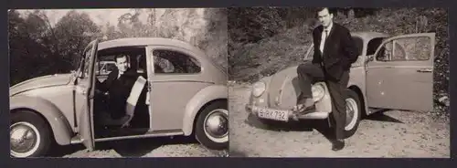 2 Fotografien Auto VW Käfer, Volkswagen-PKW mit Kennzeichen Berlin 1963 & 1964