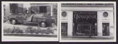 2 Fotografien Auto Peugeot Cabrio, PKW in einem Peugeot-Autohaus ausgestellt