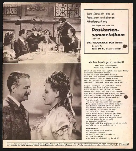 Filmprogramm DPVH, Operette, Maria Holst, Dora Komar, Willy Forst, Regie Willy Forst