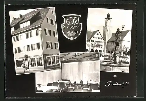 AK Freudenstadt /Schwarzwald, Café Rebstock und Brunnen, Café Stuttgarter Tor, Innenansicht