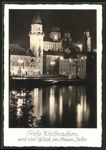 AK Passau, Ortsansicht in der Nacht