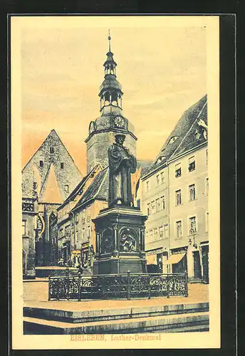 AK Eisleben, Luther-Denkmal mit Kirche