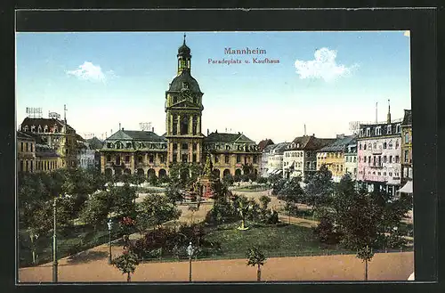 AK Mannheim, Paradeplatz mit Kaufhaus