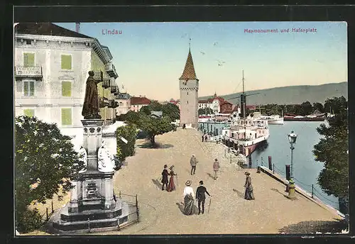 AK Lindau i. B., Maxmonument und Hafenplatz