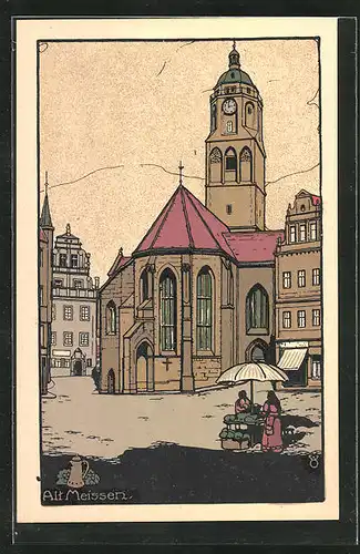 Steindruck-AK Meissen, Frauenkirche