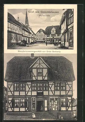 AK Gieboldehausen, Marktstrasse mit Kirchturm, Manufakturwarengeschäft v. Ernst Gerhardy