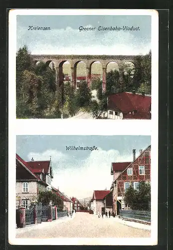 AK Kreiensen, Greener Eisenbahn-Viadukt, Wilhelmstrasse bei Dämmerung