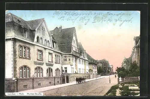 AK Landau i. Pfalz, Moltke-Strasse mit Wagen