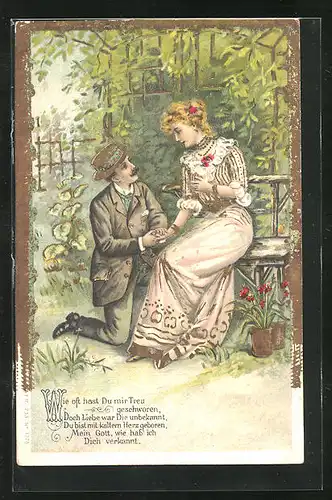 Präge-AK Liebespaar beim Bruch