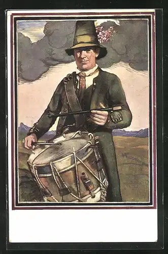 Künstler-AK München, XV. Deutsches Bundesschiessen 1906, Trommler in Tracht