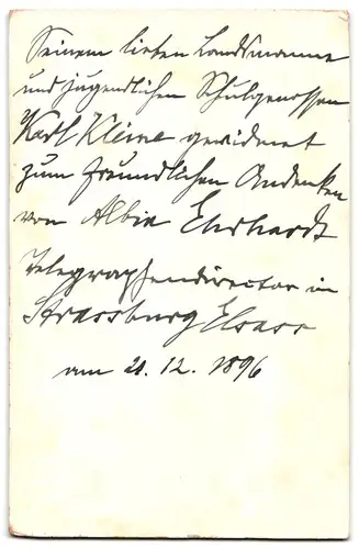 Fotografie G. Michel, Strassburg i. Els., Steingasse, Portrait Albin Erhardt Telegraph in Strassburg 1896