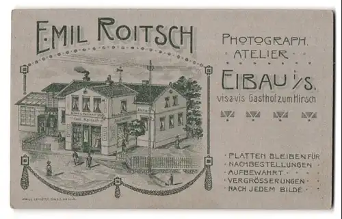 Fotografie Emil Roitsch, Eibau i. S., vis a vis Gasthof zum Hirsch, Ansicht Eibau, Aussenansicht Atelier des Fotografen