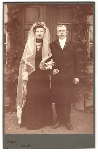 Fotografie A. Busch, Ahrensbök, Portrait eines elegant gekleideten Paares mit Schleier