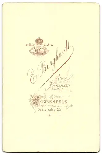 Fotografie E. Burghardt, Weissenfels, Saalstr. 22, Portrait eines elegant gekleideten Paares