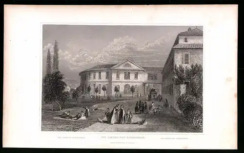 Stahlstich Schinznach, Frauen mit ihren Kindern bei den Bädern, Stahlstich um 1835 von Henry Winkles, 22.5 x 14cm