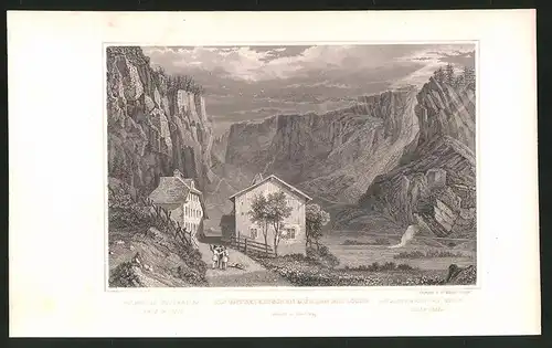 Stahlstich Locle, Die unterirdischen Mühlen, Stahlstich um 1835 von Henry Winkles, 22.5 x 14cm