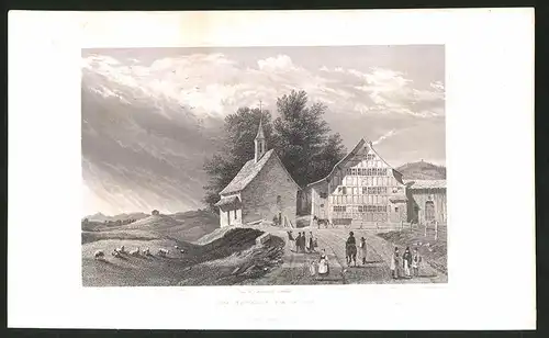 Stahlstich Stoss, Ortsansicht mit Kapelle, Stahlstich um 1835 von Henry Winkles, 22.5 x 14cm