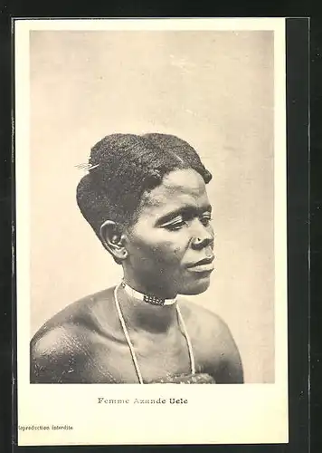 AK Femme Azande Uele, afrikanische Volkstypen, Frisur