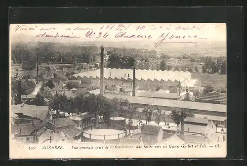 AK Auxerre, Vue générale prise de l'Observatoire Manifacier vers lees Usines Guillet et Fils