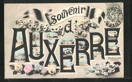 AK Auxerre, Souvenir, Blumen, Teilansichten