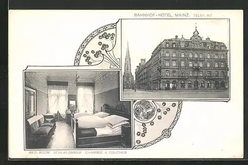 AK Mainz, Bahnhof-Hotel, Schlafzimmer