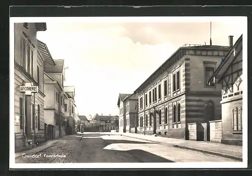 AK Gaildorf, Strassenpartie mit Forstschule & Apotheke