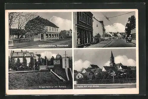 AK Wiebelskirchen /Westmark, Strassenpartie, Kriegerdenkmal mit Rathaus