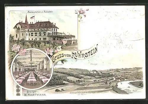 Lithographie Essen, Restaurant Zum Ruhrstein von W. Hartmann